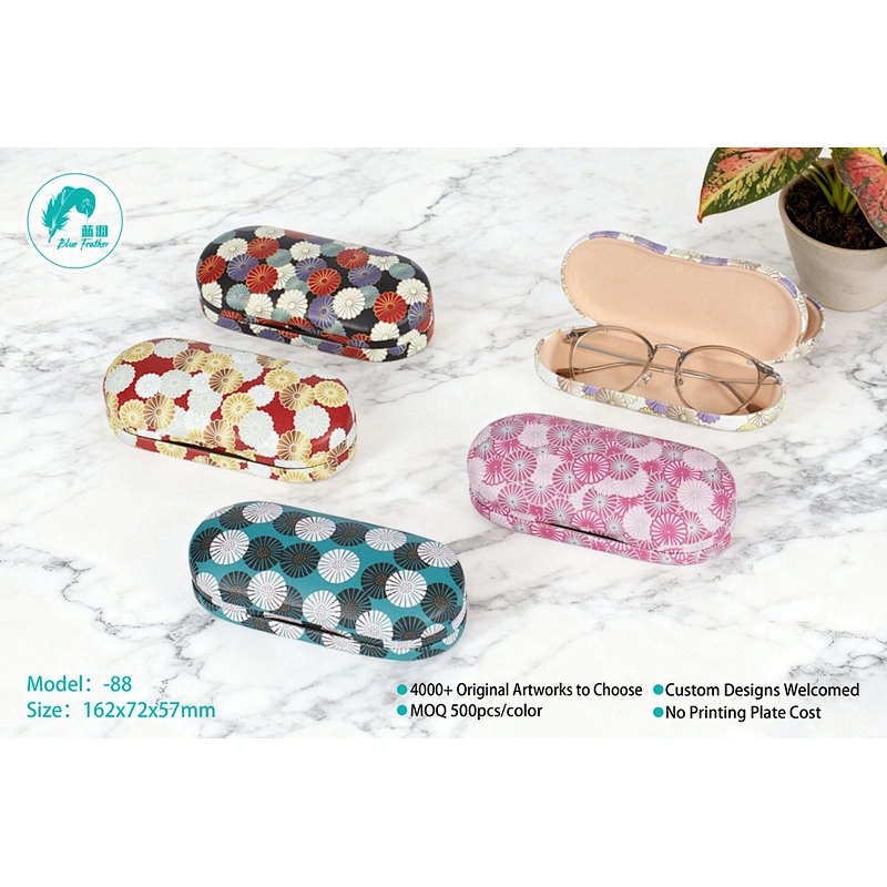 Durable Chrysanthemum Print Hard Shell Dual-Layer Spectacle Case for Daily Use